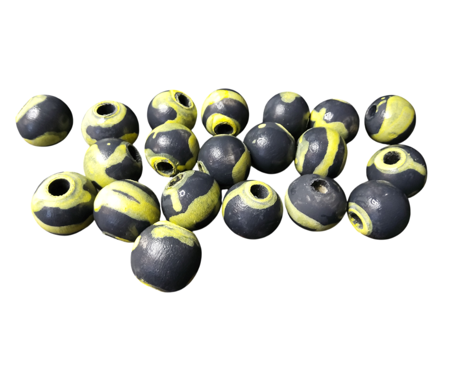 20-PC Gray & Yellow Hand-Painted Wood Beads