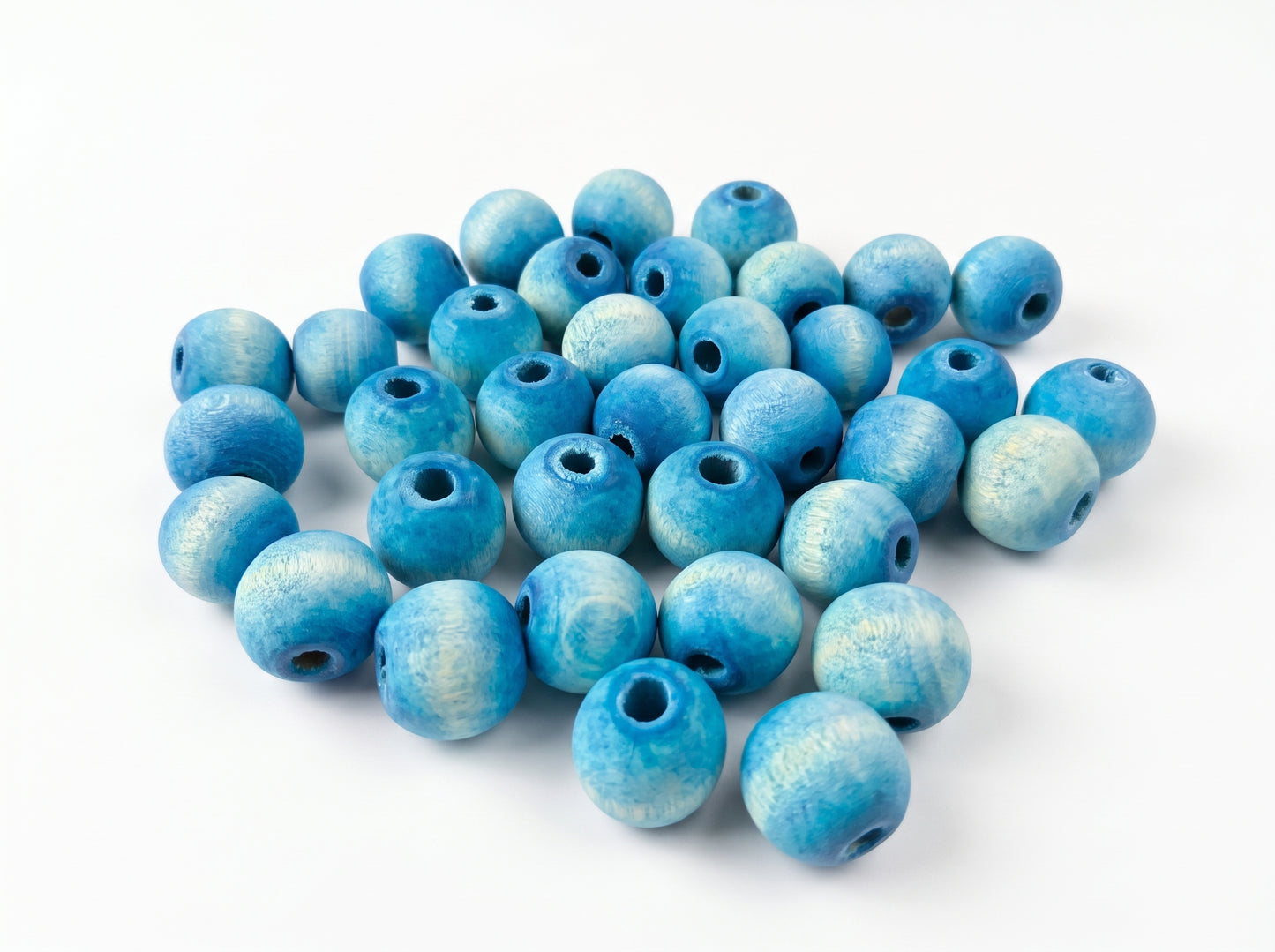 20-PC Faded Denim Blue Dyed Wood Beads