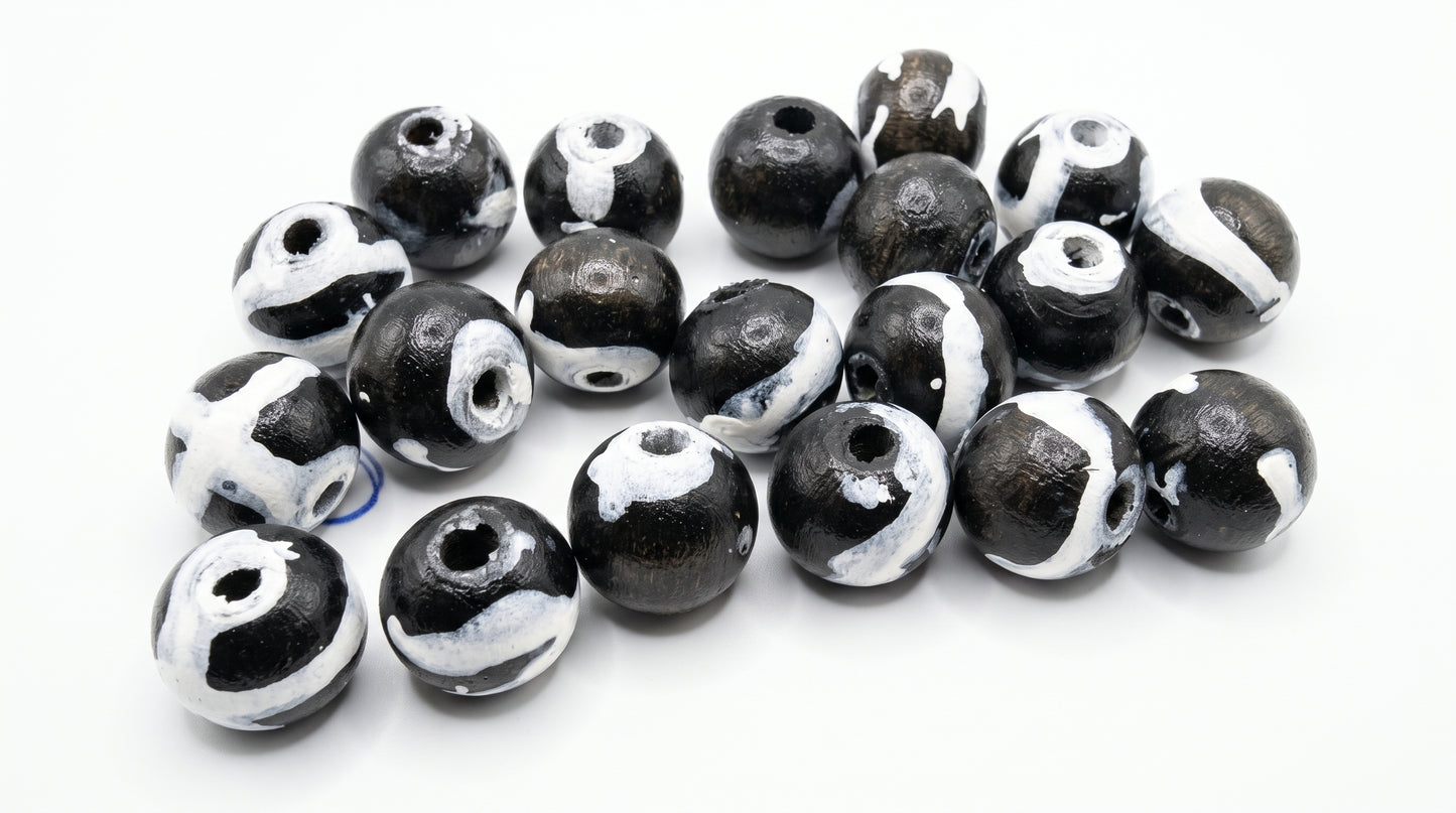 Black & White Hand-Painted Wood Beads