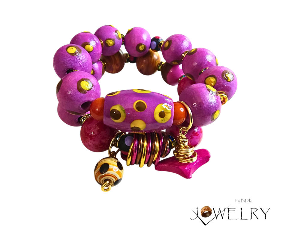 Artistic Hand Painted Beaded Boho Coconut Charm Bracelets