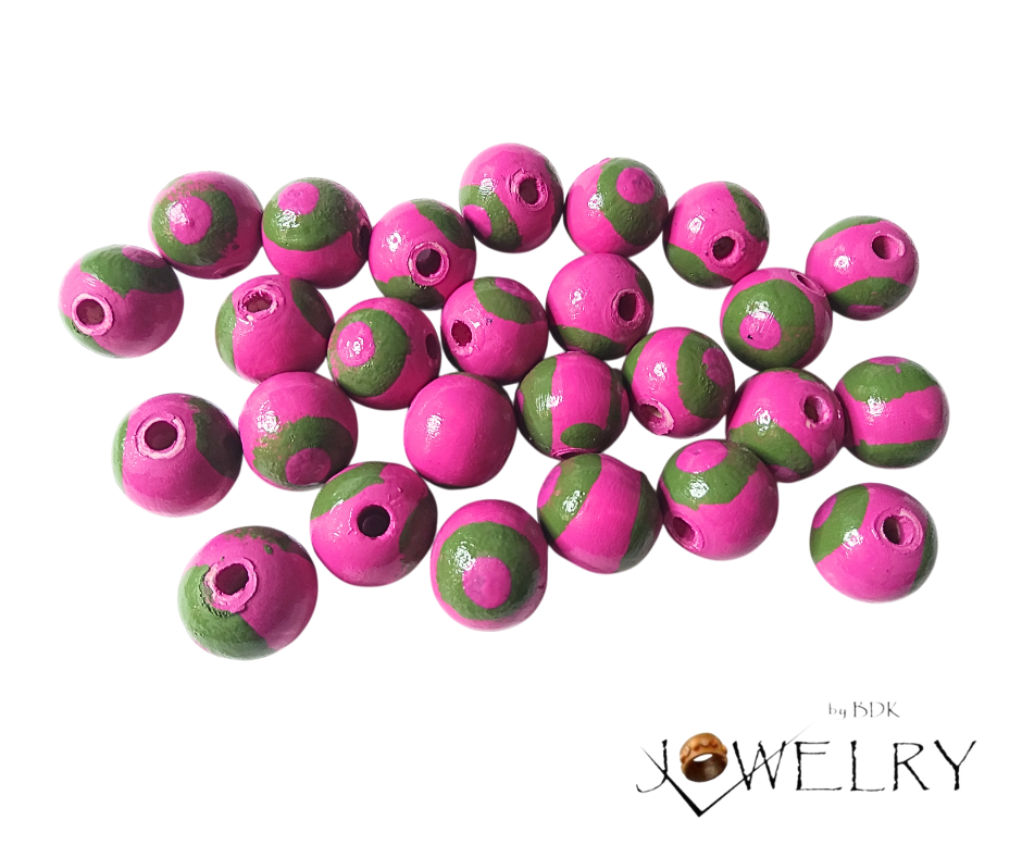 20-Pack Fuchsia & Olive Artistic Boho Designer Beads