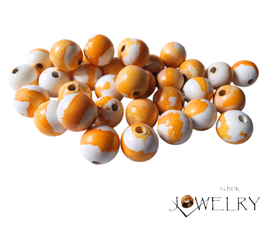 10-Pack Orange & White Designer Beads