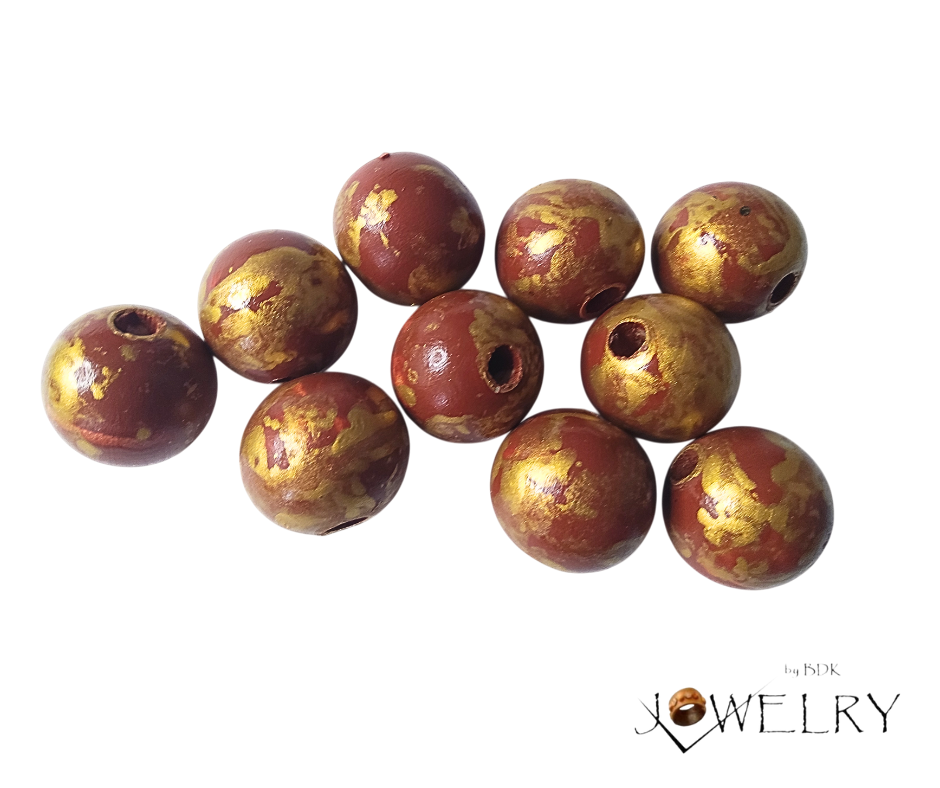 10-Pack Deep Brown & Gold Designer Beads