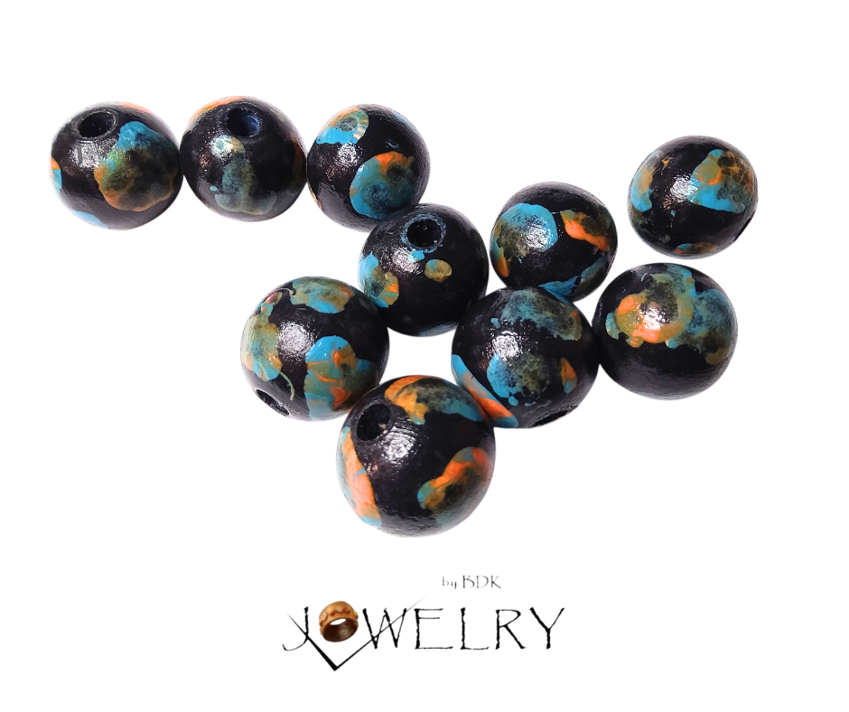 10-Pack Black/Multicolor Designer Beads