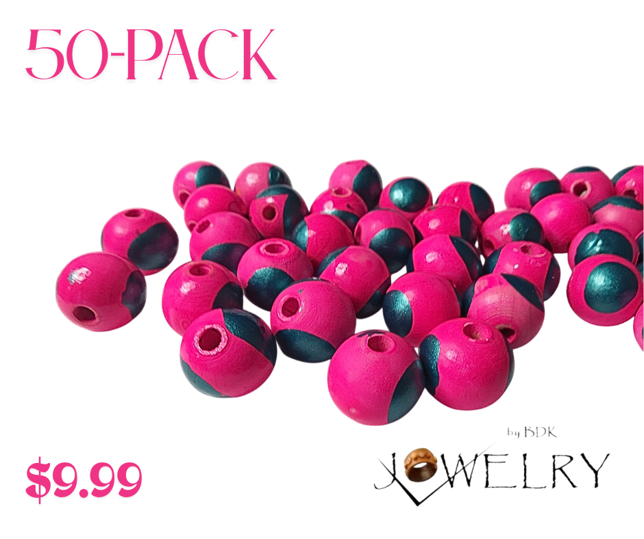 50-Pack Teal & Fuchsia Designer Beads