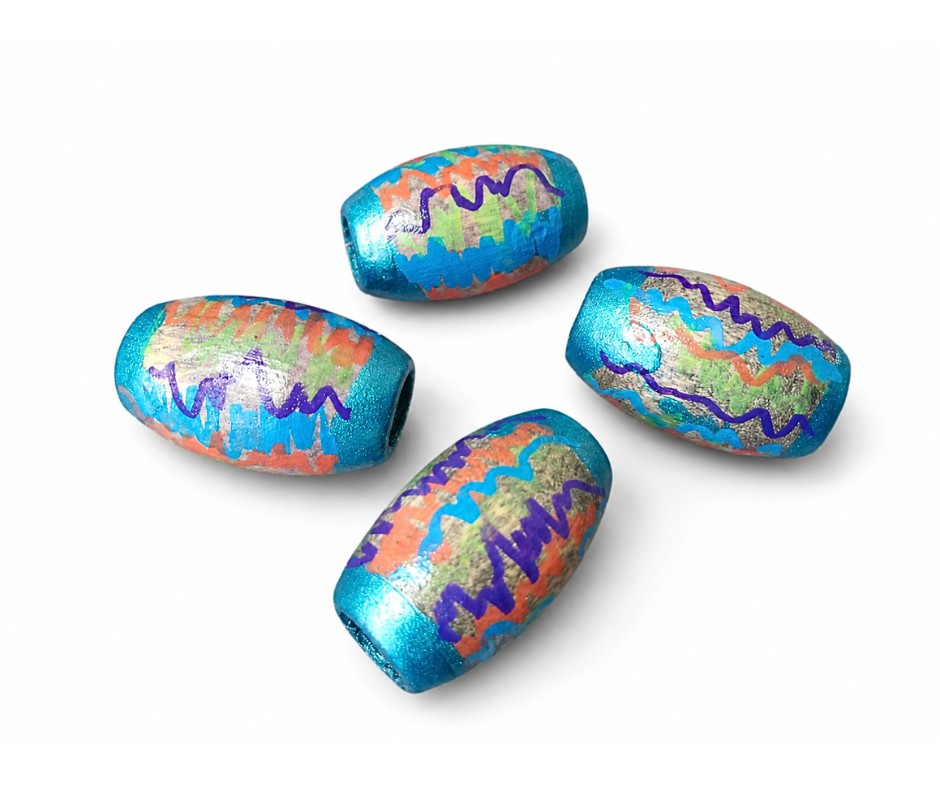 4-PC Faded Gray & Mixed Colors Graffiti Oval Beads