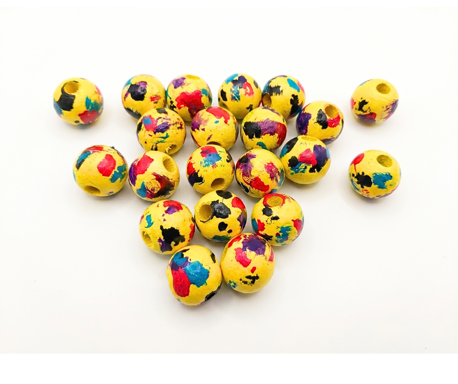 Vibrant Yellow Hand‑Painted Wood Beads – 20‑Pack