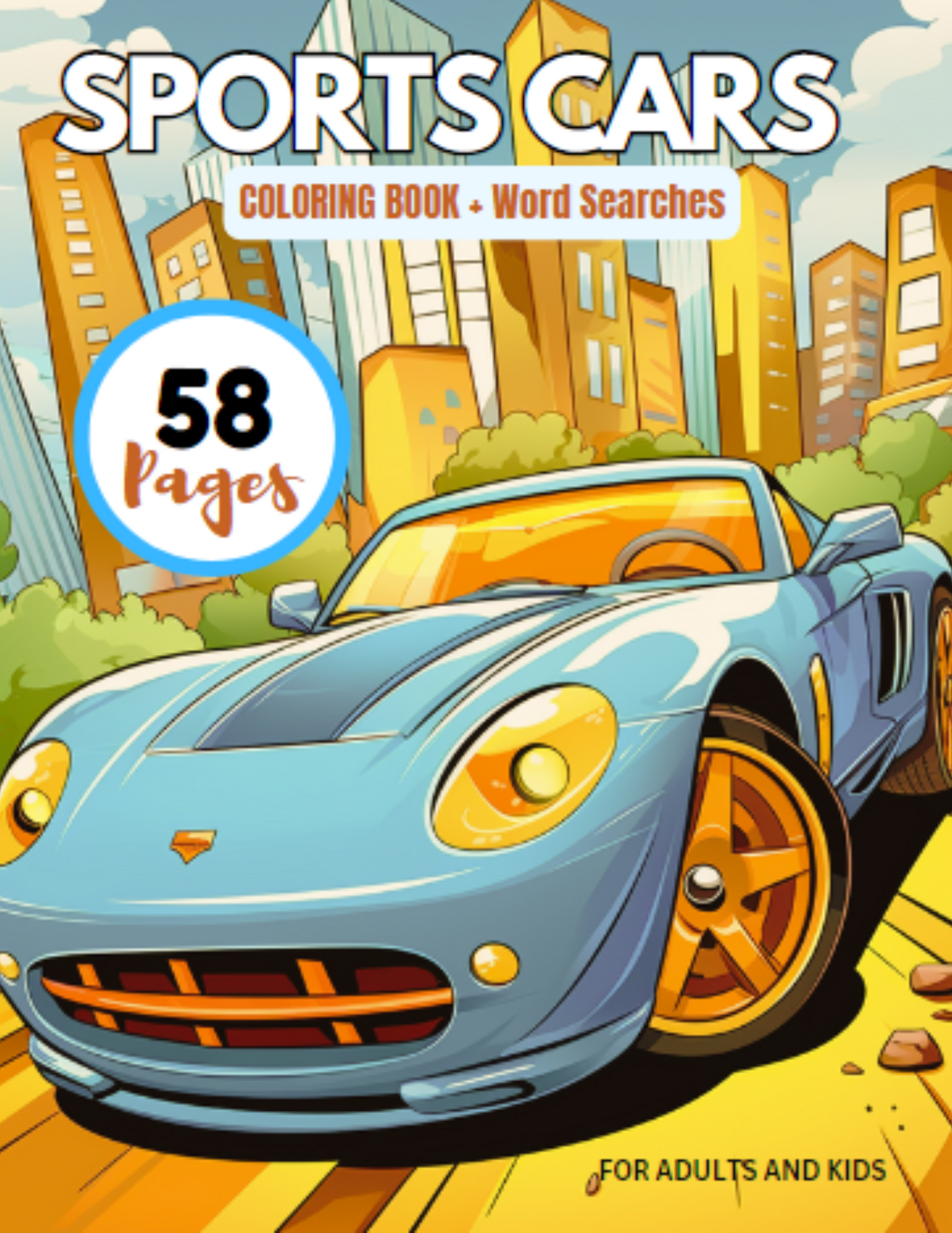 Sports Cars Coloring Book For Boys & Men