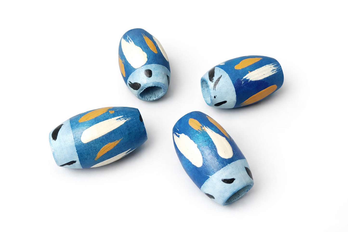4-PC Hand-Painted Oval Wood Beads