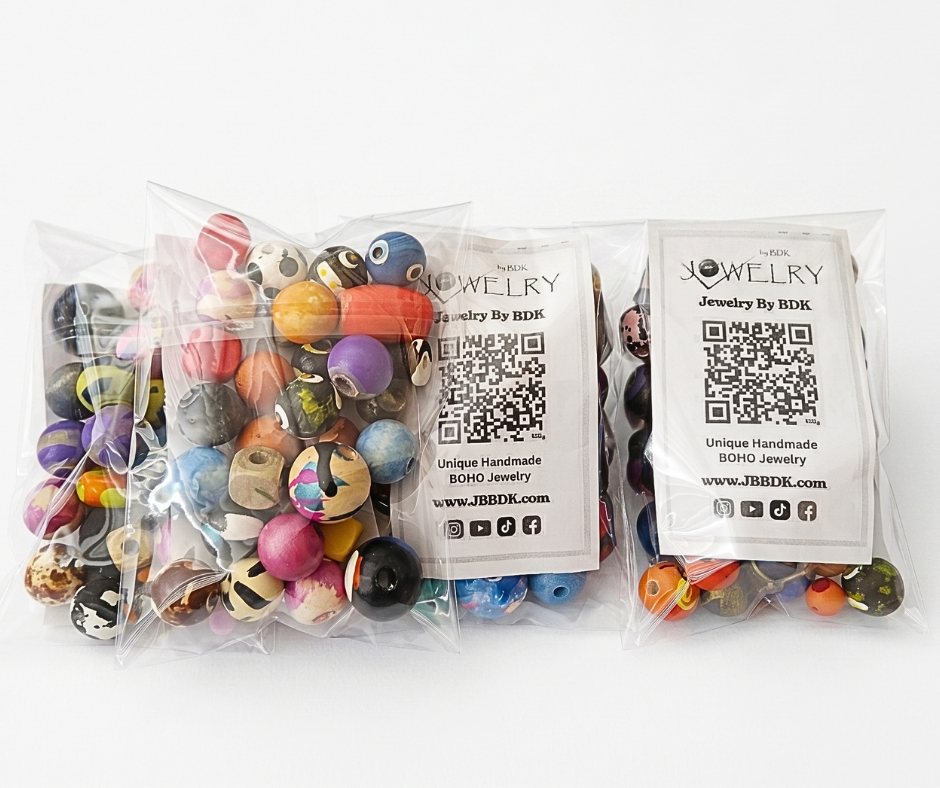 30-PC Mixed Hand-Painted Wood Beads