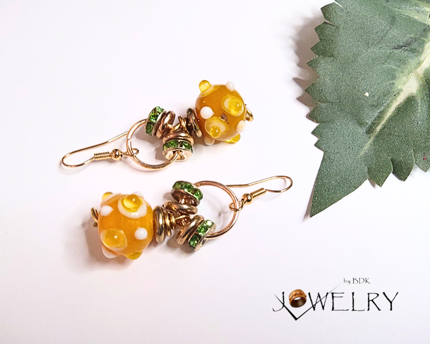 yellow Lampwork Bohemian Dangle Earrings