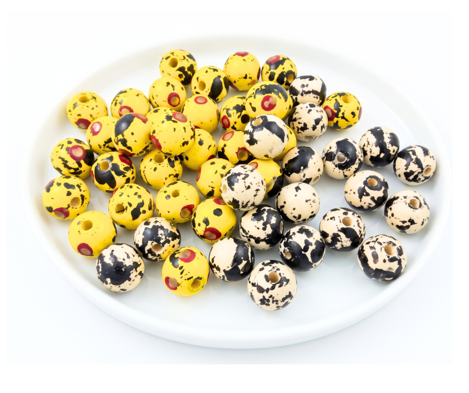 50-PC Yellow & Black Color Washed Wood Beads