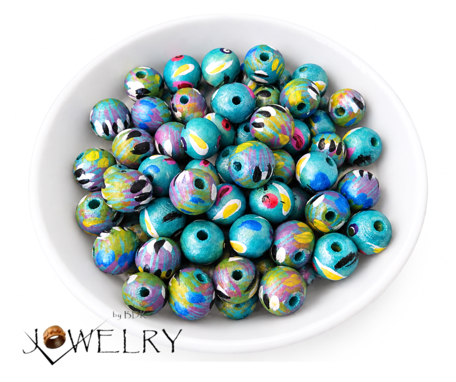 50-PC Multicolor Hand-Painted Wood Beads