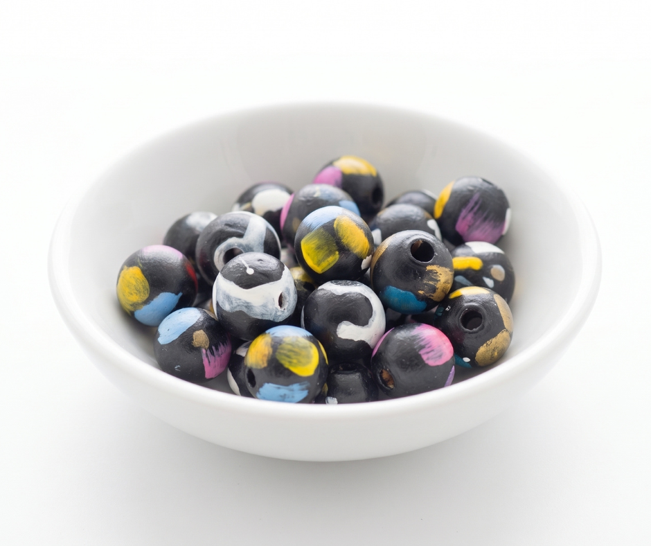 20-PC Hand-Painted Wood Beads