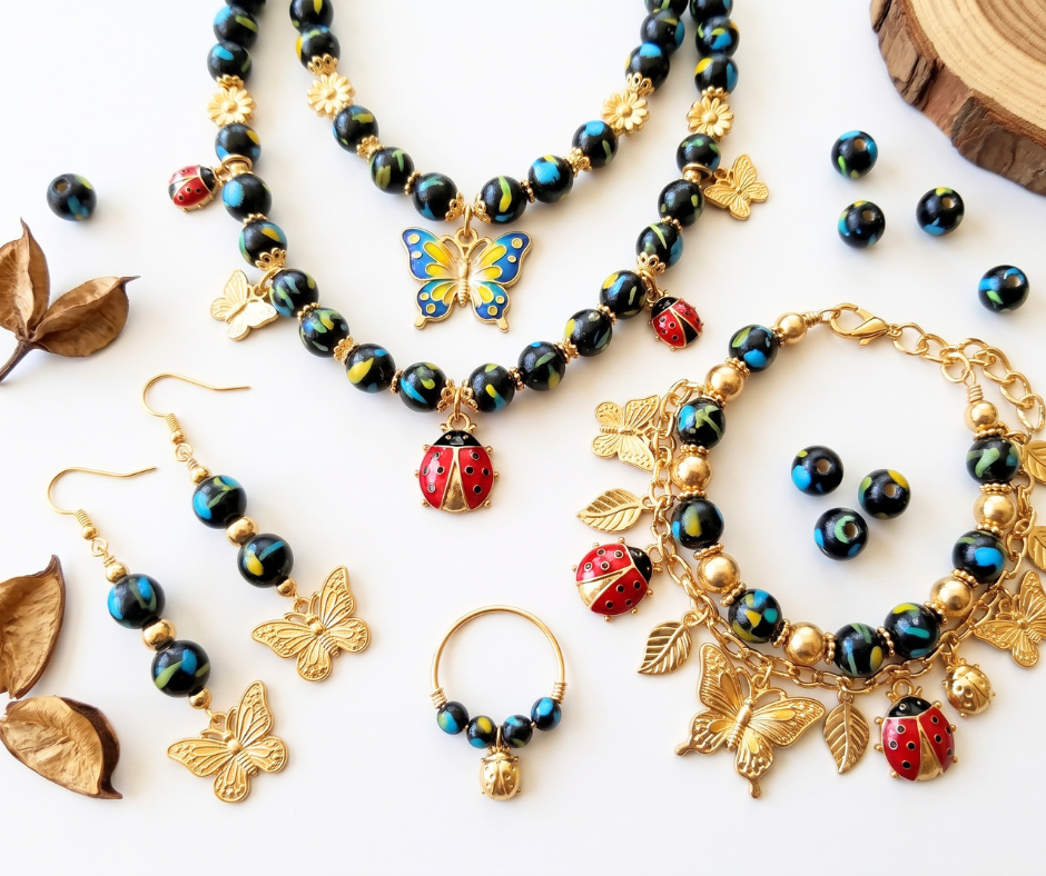 50-PC Hand-Painted Wood Beads