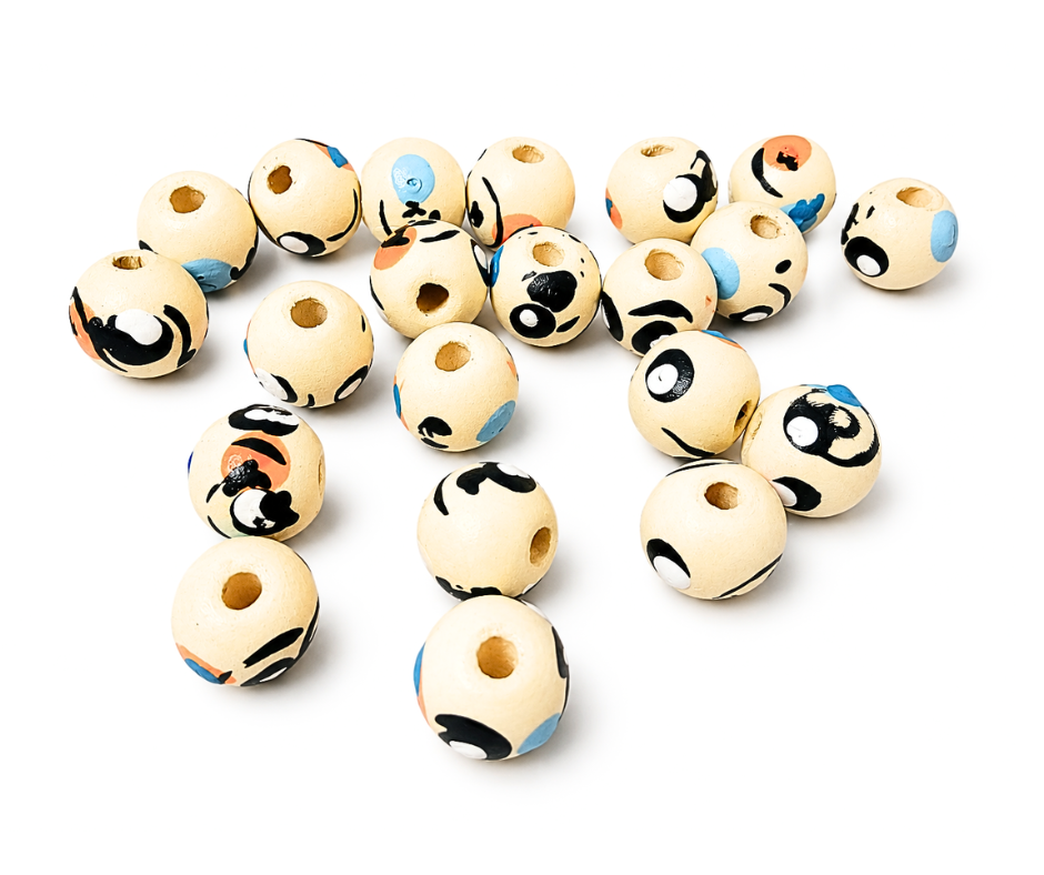 20-PC Cream Mixed with Black & White Hand-Painted Beads