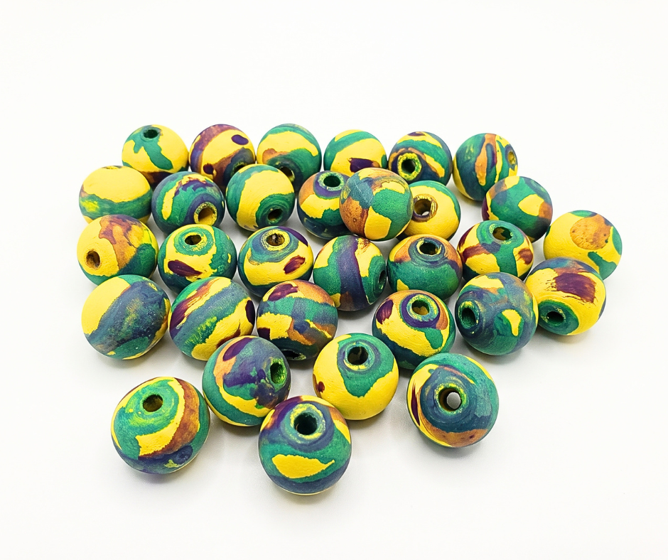 20-PC Tri-Color Hand-Painted Wood Beads