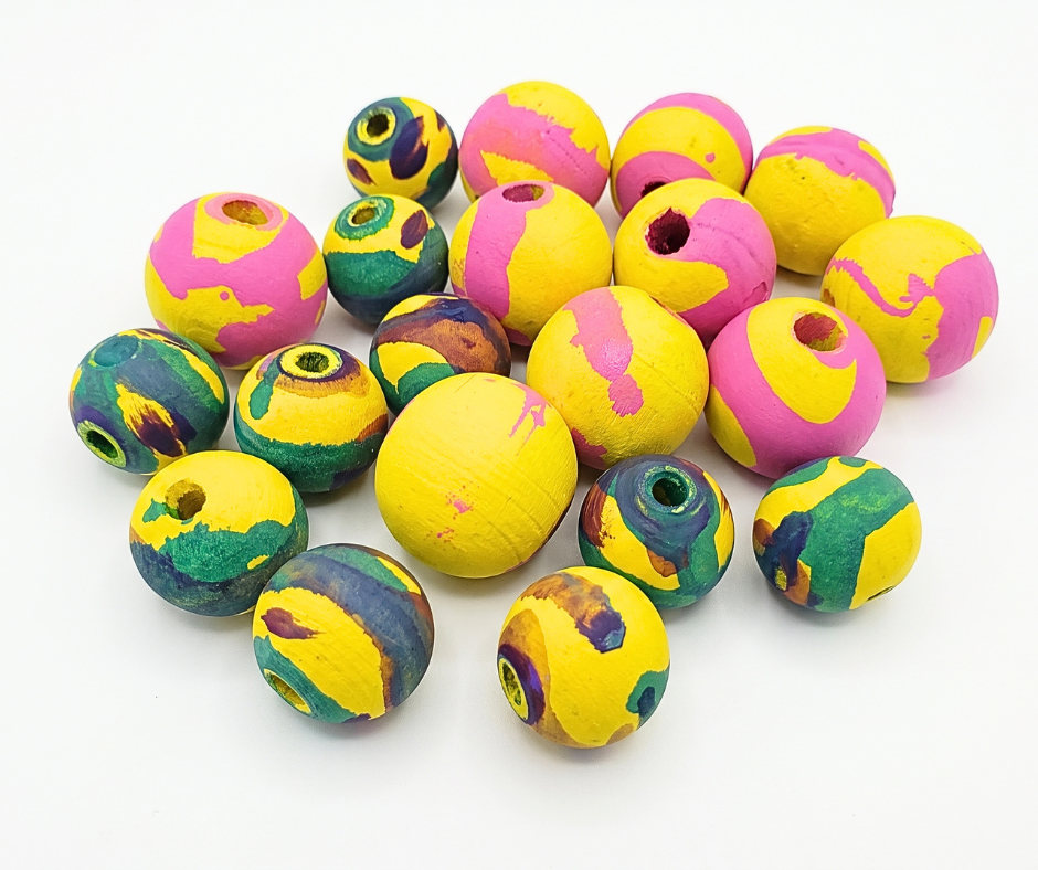 20-PC Mixed Color Hand-Painted Wood Beads