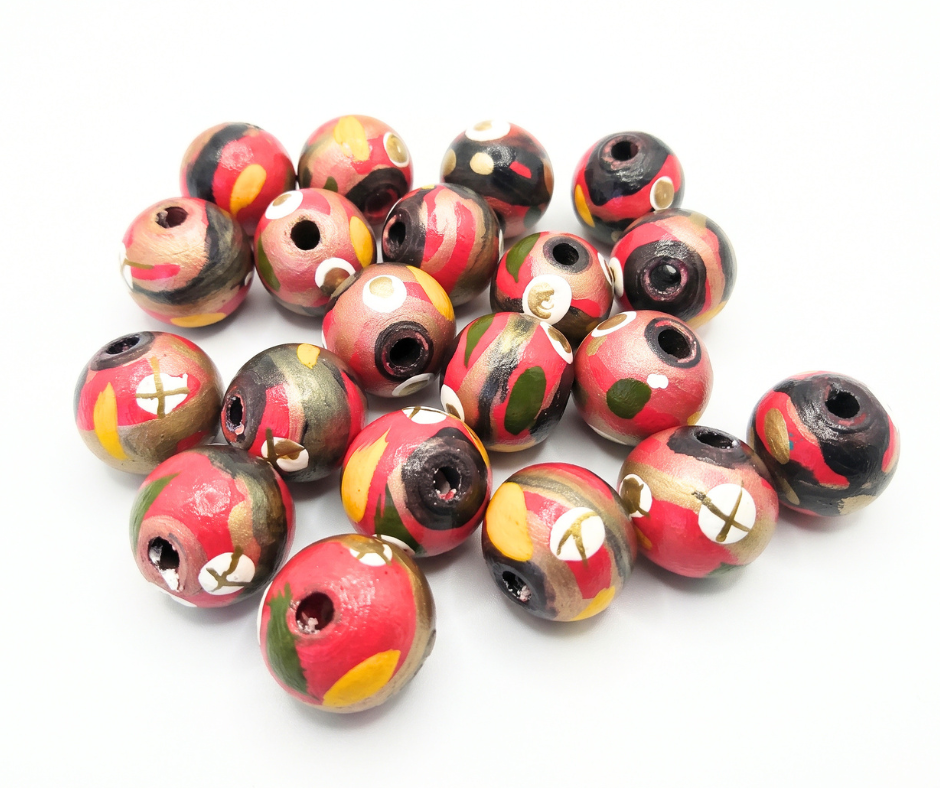 20-PC Hand-Painted Wood Beads