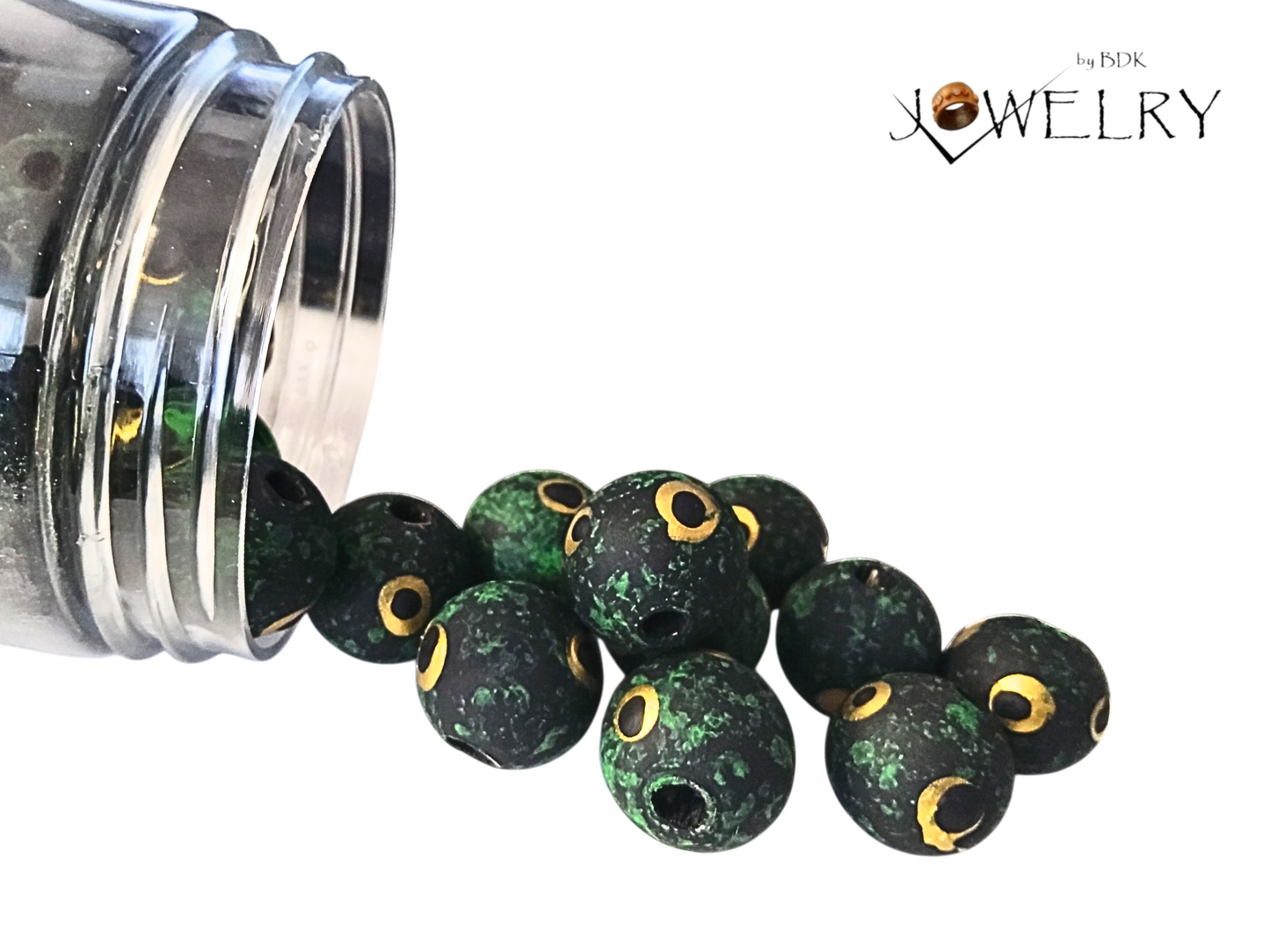 50-Pack Green & Gold Peacock Inspired Designer Beads