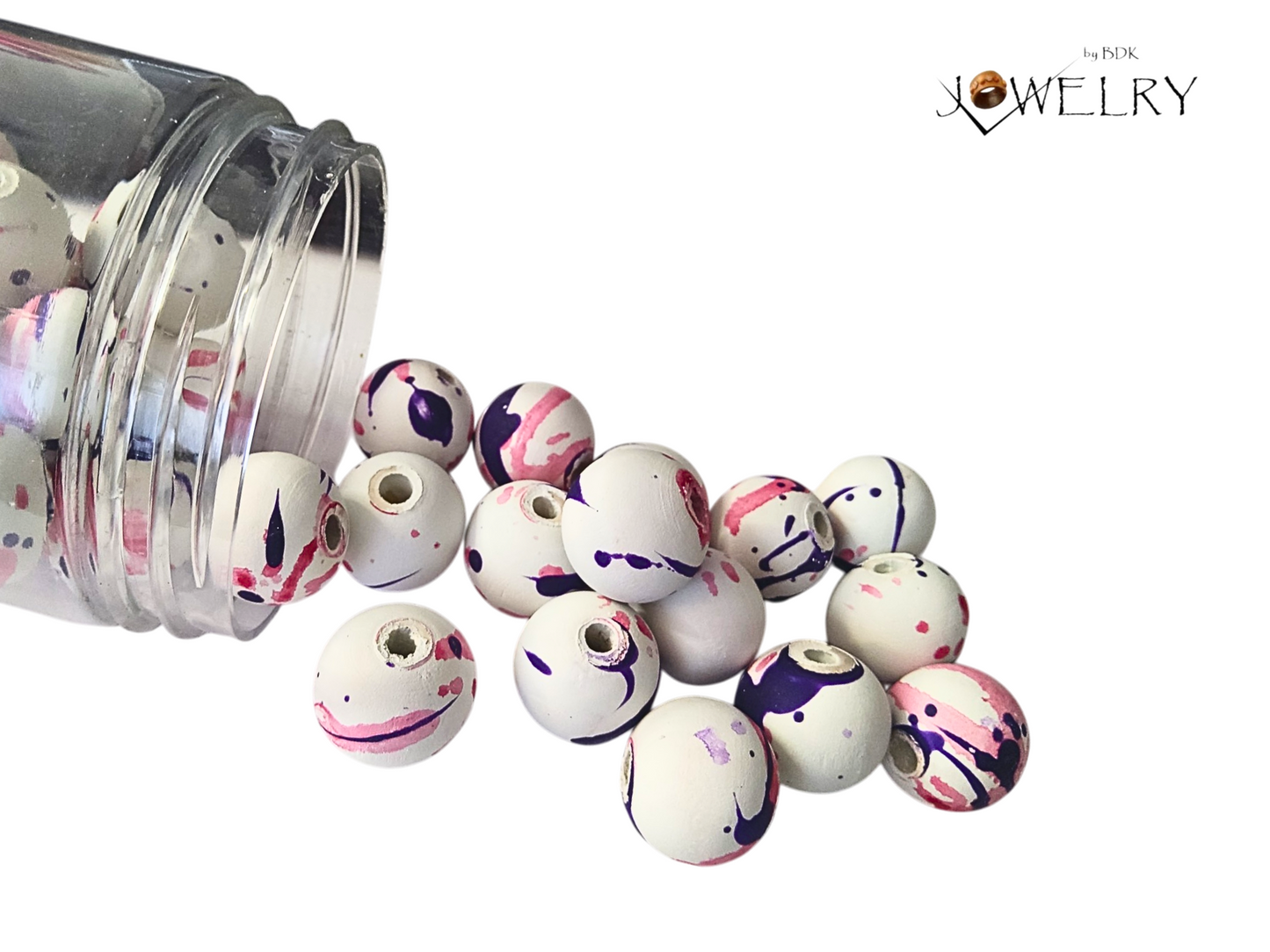50-Pack White, Purple & Pink Splat Designer Beads