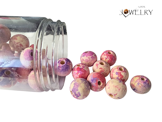25-Pack Pinkish Tie-Dye Designer Beads
