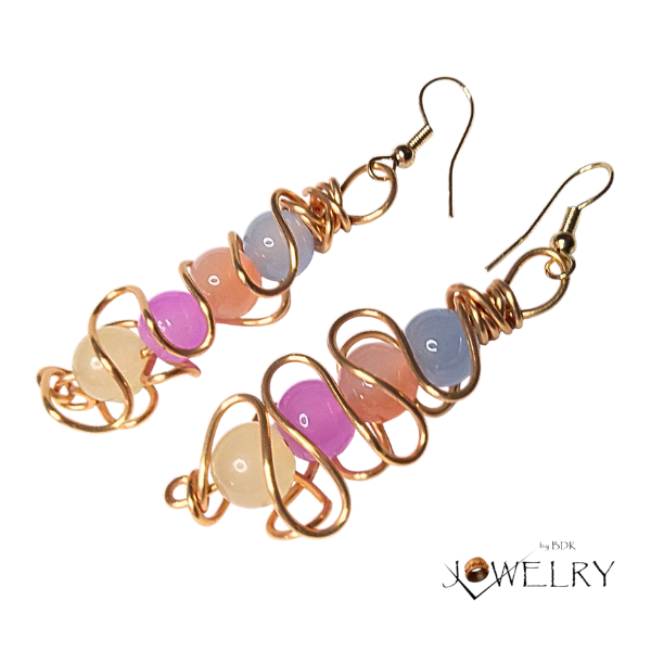 Wire Wrapped Pastel Dangle Earrings