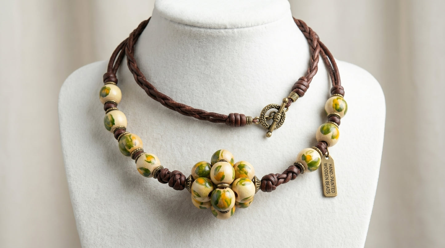 20-PC Hand-Painted Wood Beads