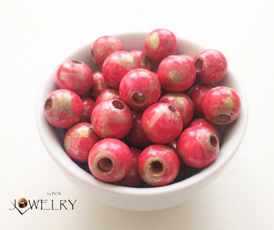 20-PC Aged Inspired Red Hand-Painted Wood Beads