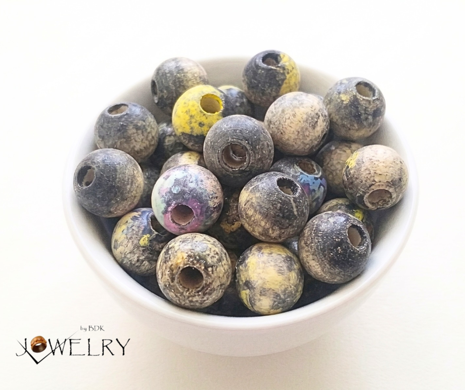 20-PC Aged Inspired Faded Blackish Wood Beads
