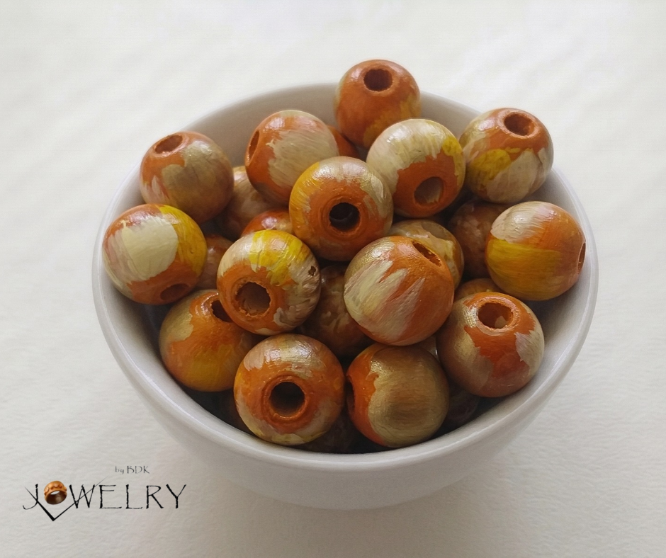 20-PC Orange, Gold, Yellow, Beige Hand-Painted Beads