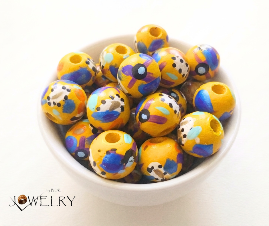 20-PC Hand-Painted Wood Beads