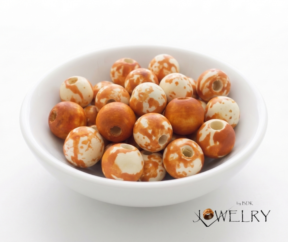 20-PC Orange Color Washed Wood Beads