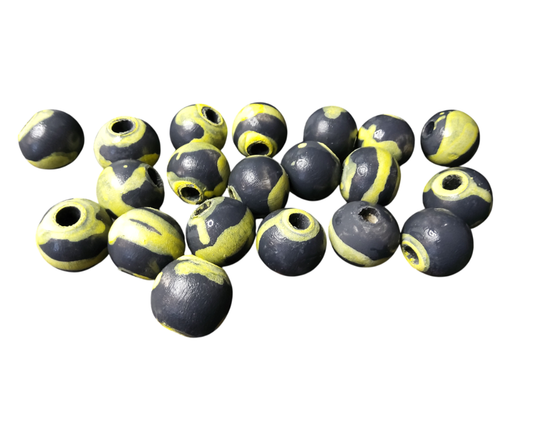 20-PC Gray & Yellow Hand-Painted Wood Beads