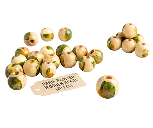 20-PC Hand-Painted Wood Beads