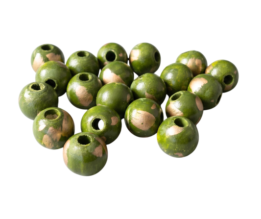 20-PC Green & Gold Hand-Painted Wood Beads