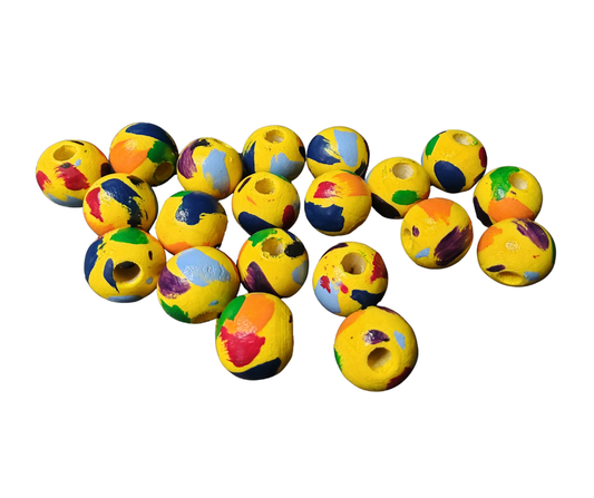 20-PC Colorful Yellow Hand-Painted Wood Beads