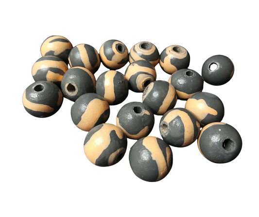 20-PC Peach & Gray Hand-Painted Wood Beads