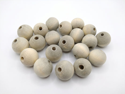 20-PC Washed Dyed Gray Wood Beads