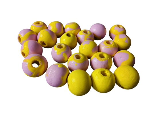 20-PC Yellow & Pink Hand-Painted Wood Beads