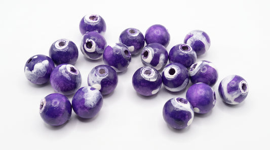 20-PC Purple & White Hand-Painted Beads