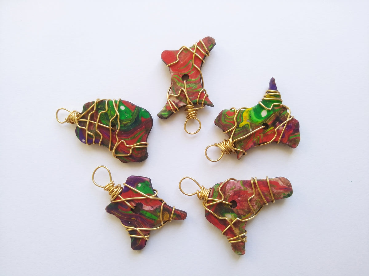 5-PC Hand-Painted Wood Wire Wrapped Charms