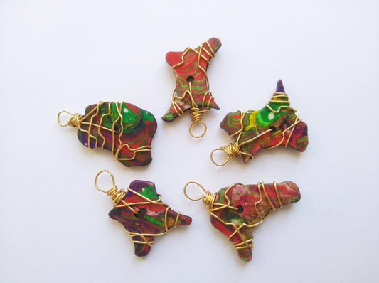 5-PC Hand-Painted Wood Wire Wrapped Charms