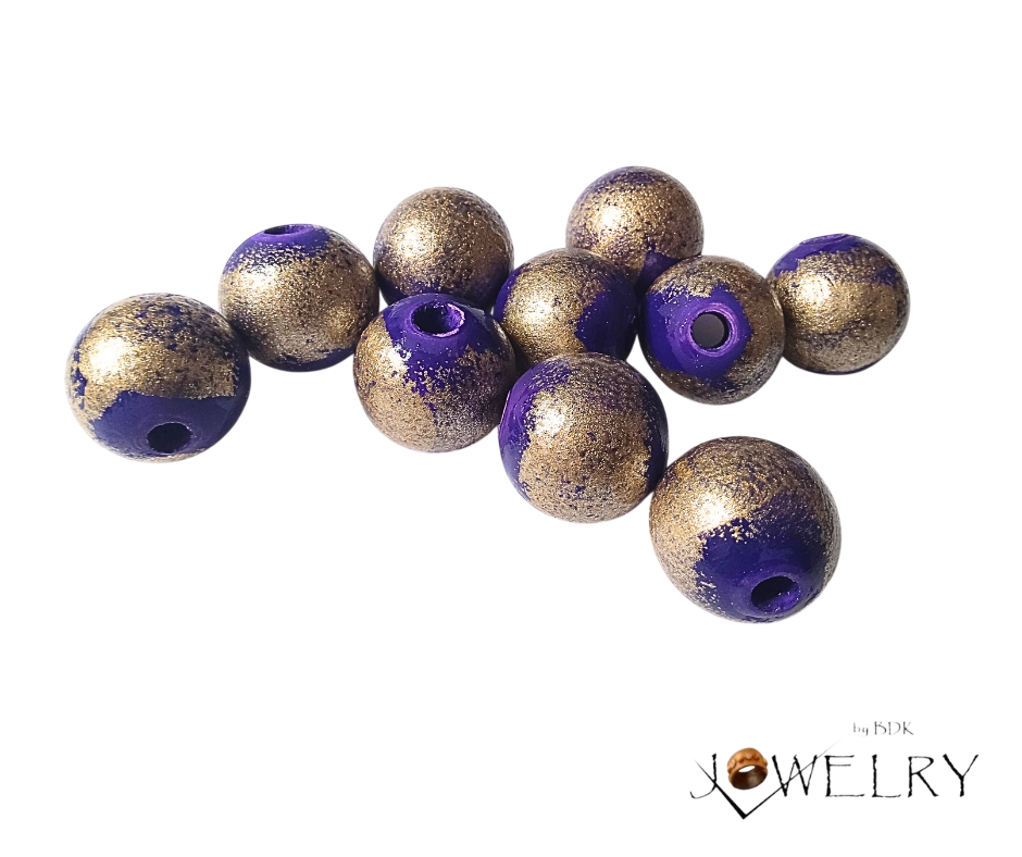 10-Pack Purple & Gold Designer Hand-Painted Beads