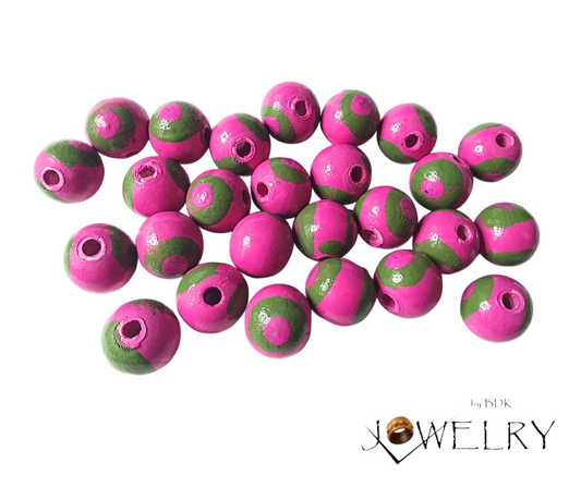 20-Pack Fuchsia & Olive Artistic Boho Designer Beads