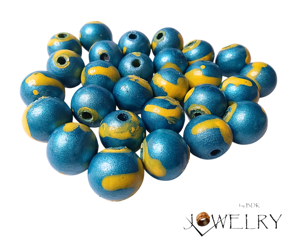 25-Pack Teal & Yellow Artistic Boho Designer Beads