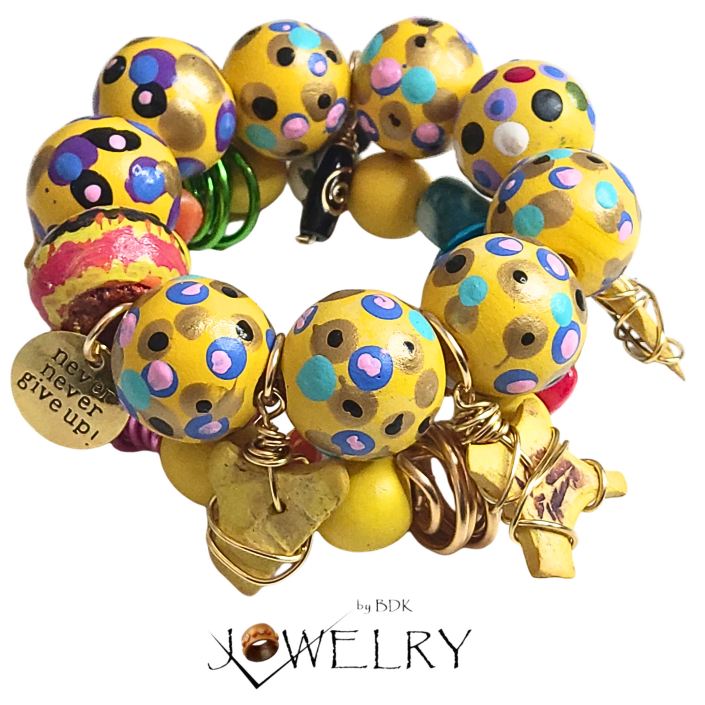 Yellow Multi Color Polka Dot Charm Bracelet Set