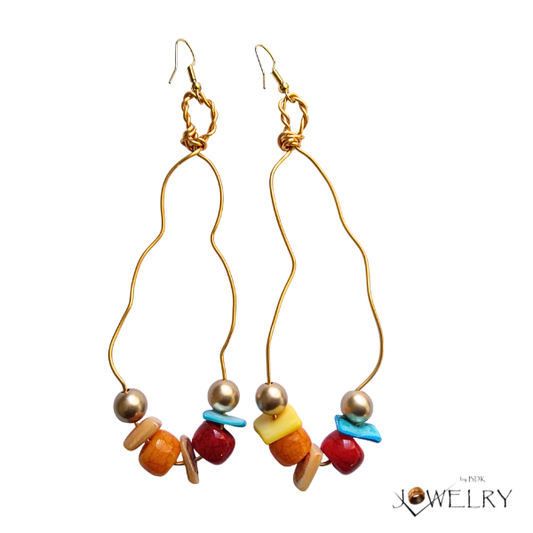 Boho Wave Wire Earrings with Colorful Beaded Dangles