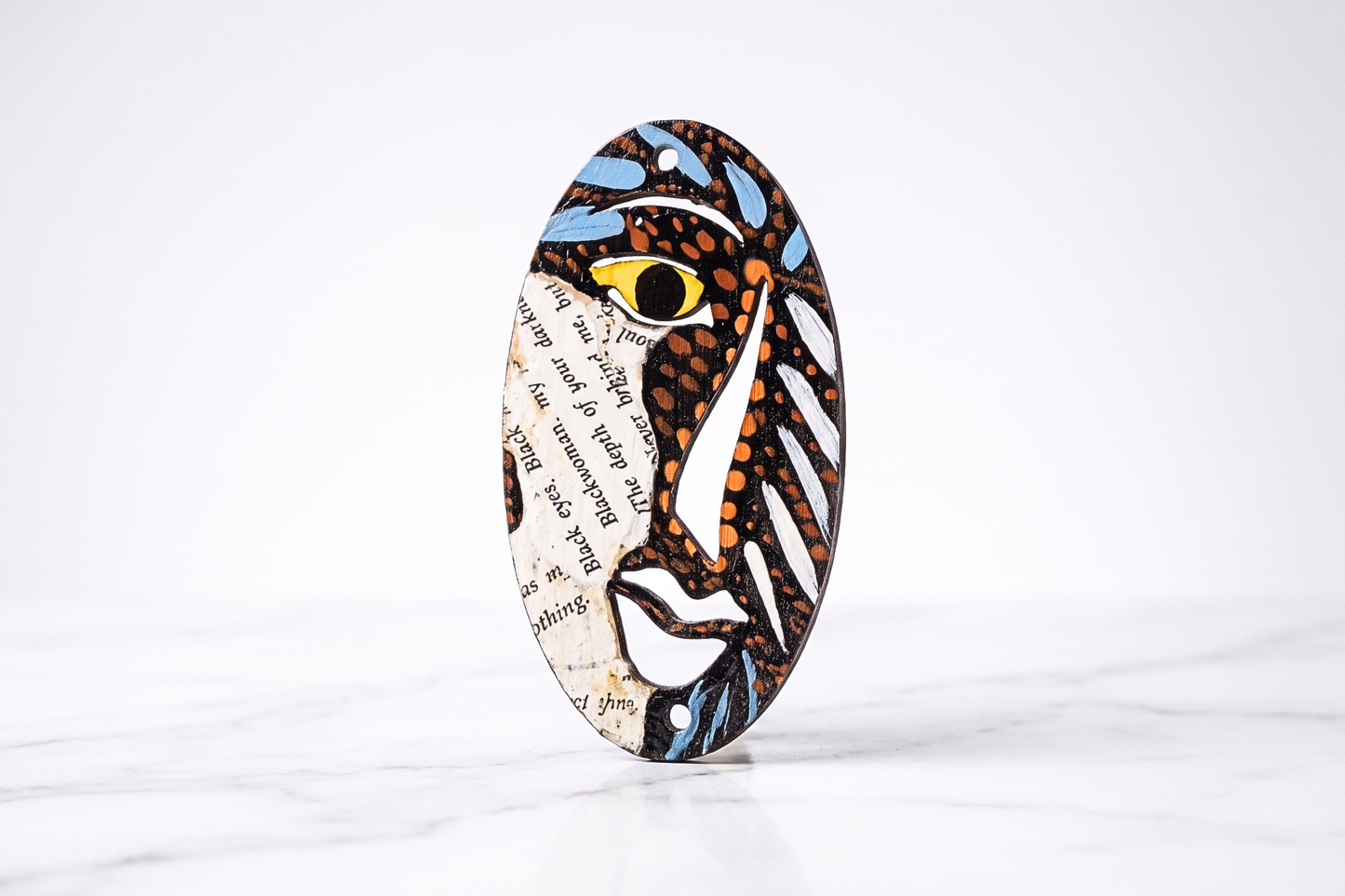 Hand-Painted 4-Inch Distressed Wood Face Pendant
