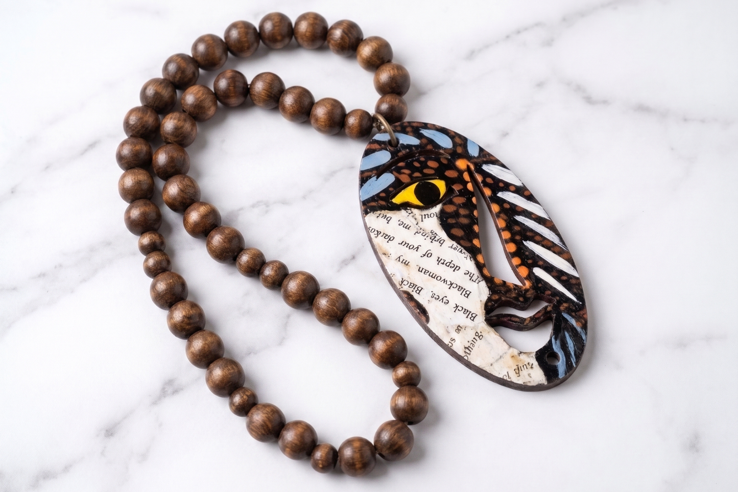 Hand-Painted 4-Inch Distressed Wood Face Pendant